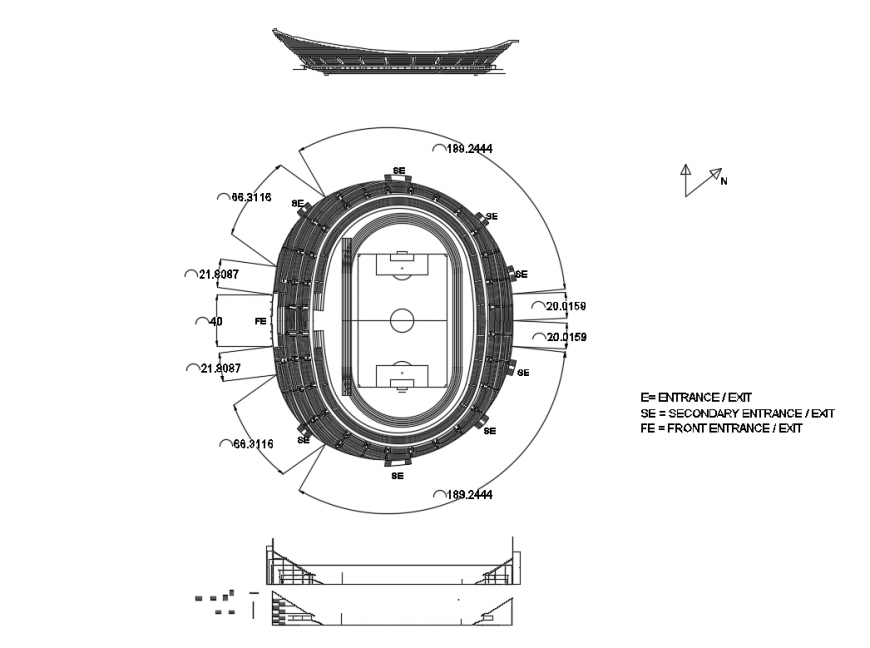 Fabulous Olympic sports stadium top view cad plan details dwg file