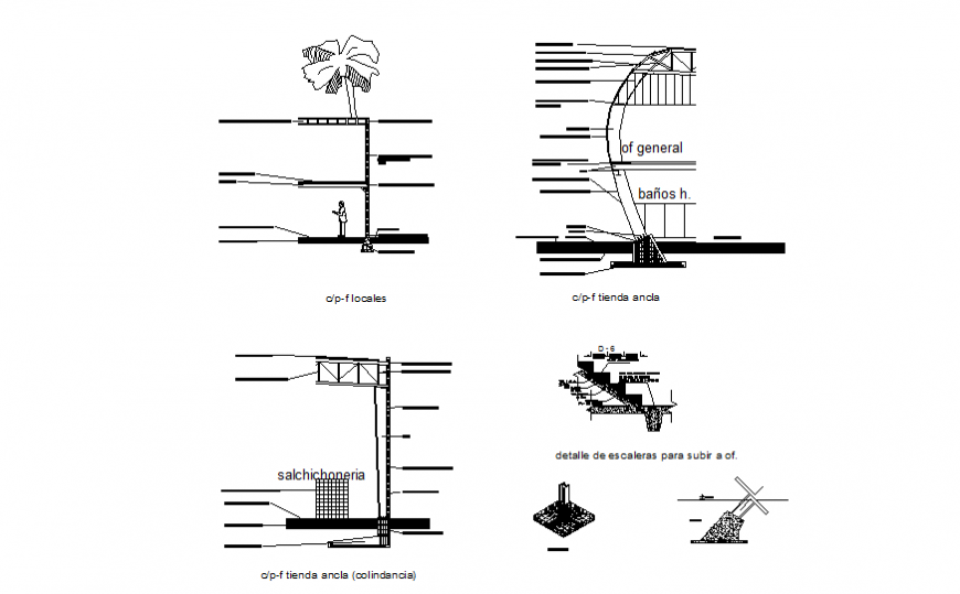 Facade constructive cut sectional details with staircases cad  drawing details dwg file