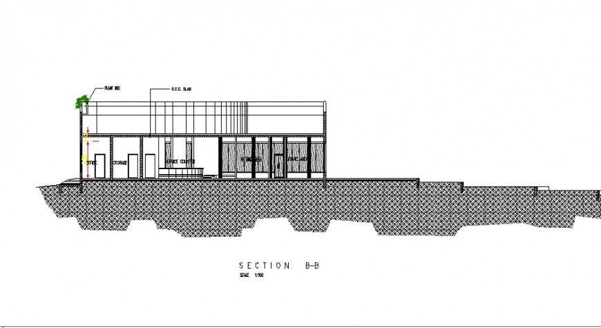 Facade constructive section drawing details of luxuries restaurant dwg file