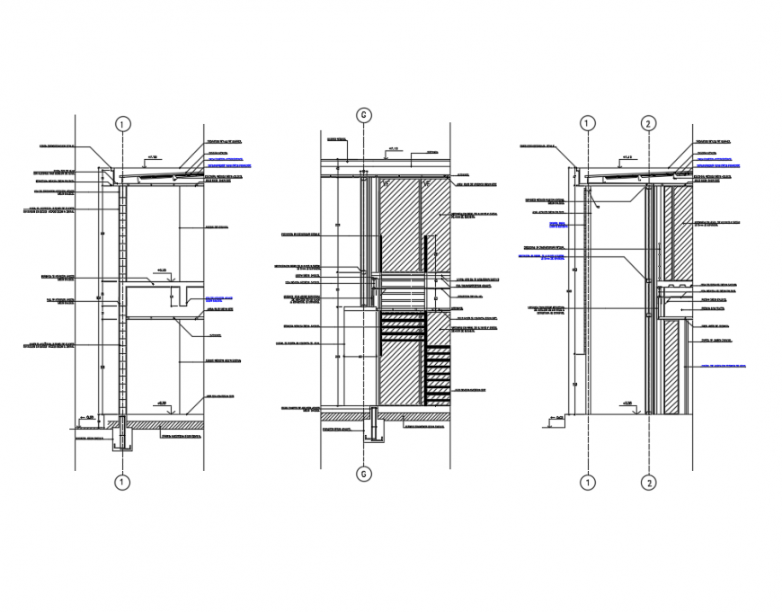 Facade cut sectional-constructive view details of industrial plant building dwg file