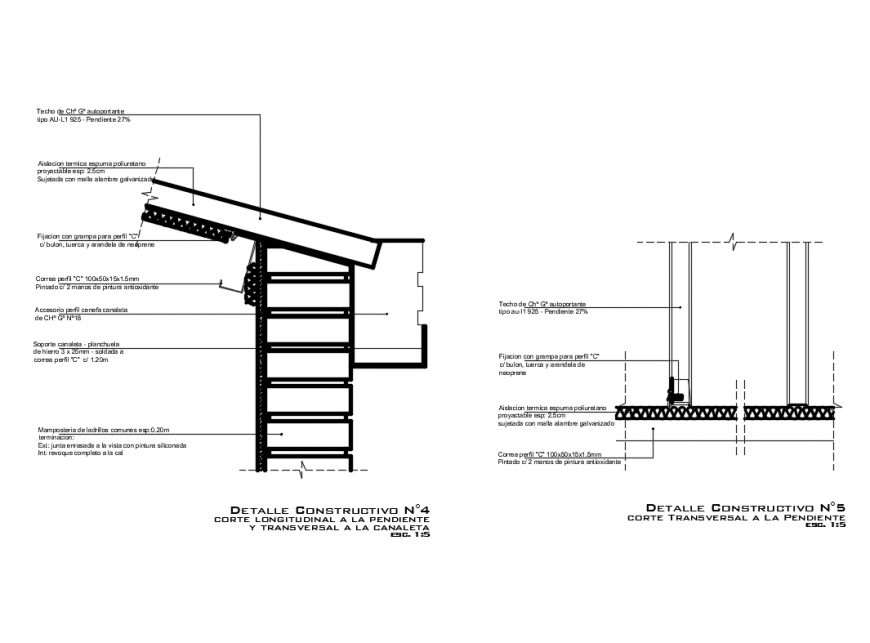 Facade cut sectional constructive details of building dwg file