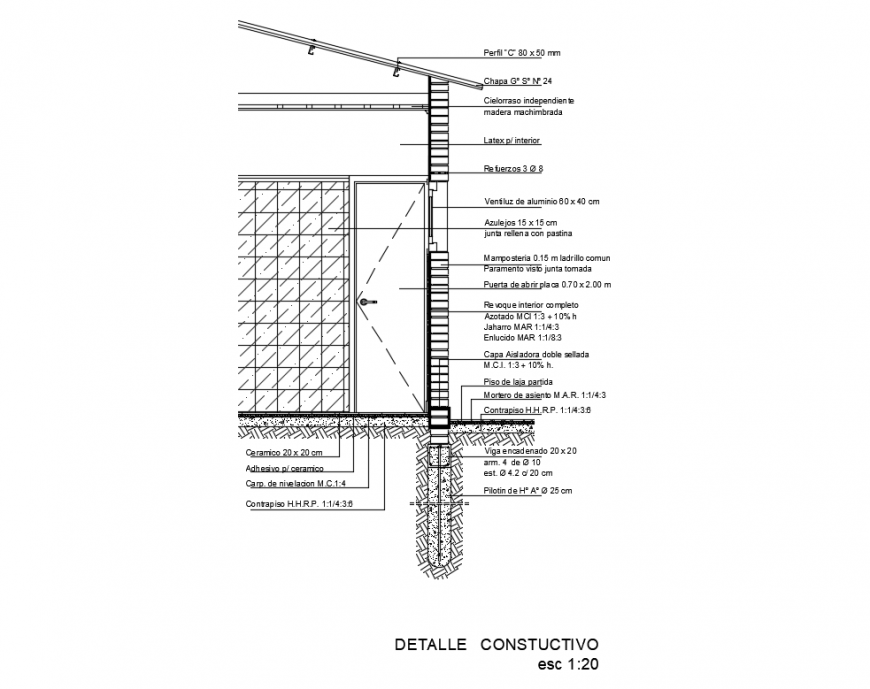 Facade cuts constructive section floor to ceiling structure cad drawing details dwg file