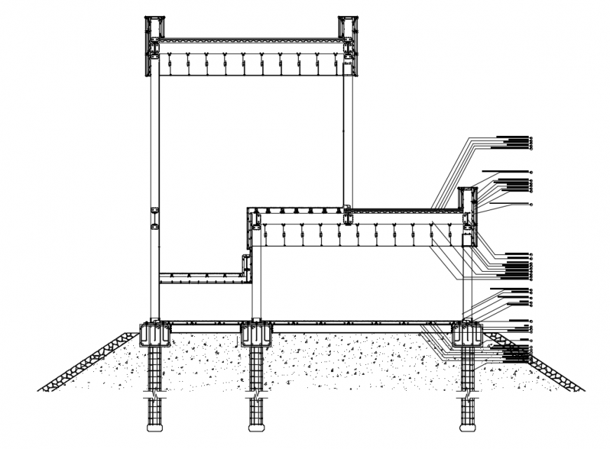 Facade cutting sectional constructive details of house building dwg file