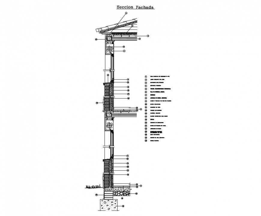 Facade double wall section-constructive details dwg file