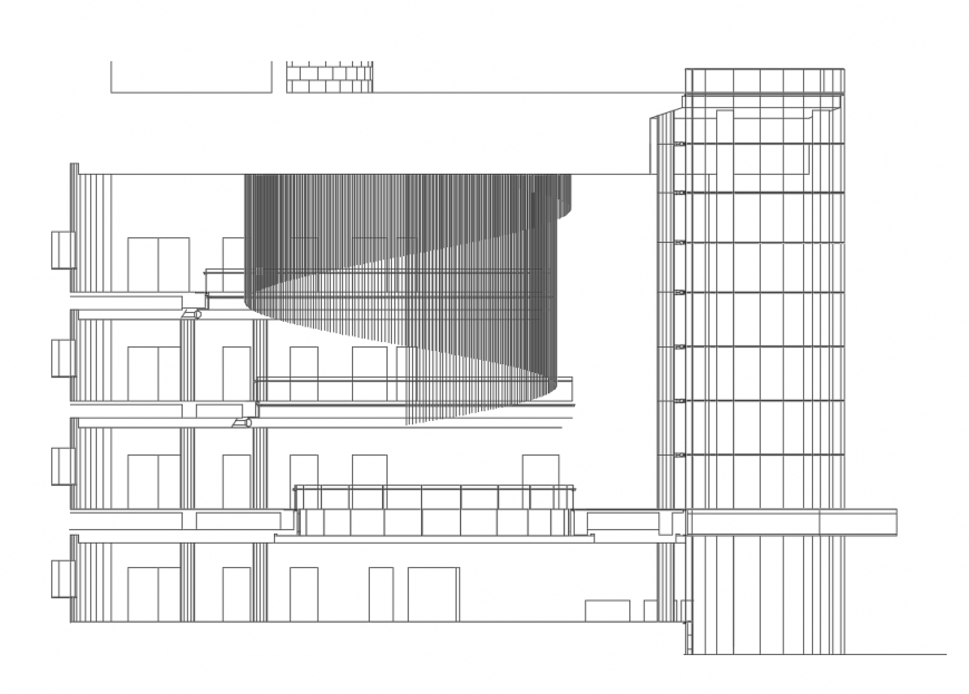 Facade elevation details of multi-story apartment housing building dwg file