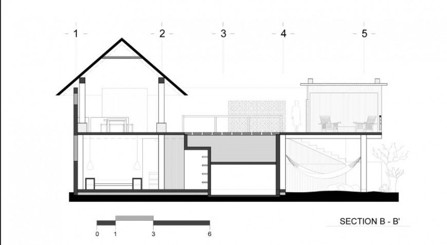 Facade main sectional drawing details of residential cottage house jpg file