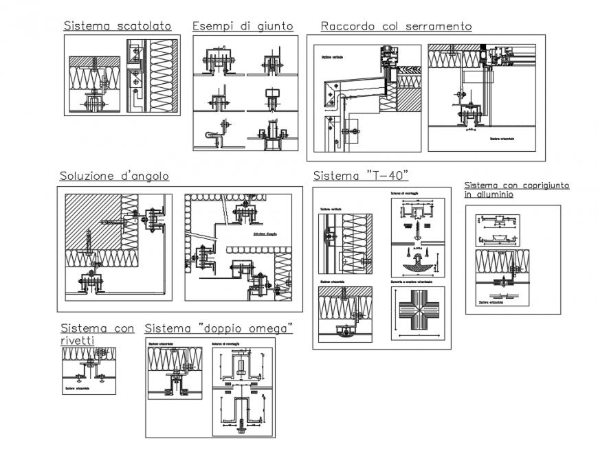 Facade metal panel curtain walls structure details dwg file