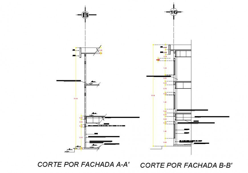 Facade section detail 2d view CAD construction block layout autocad file