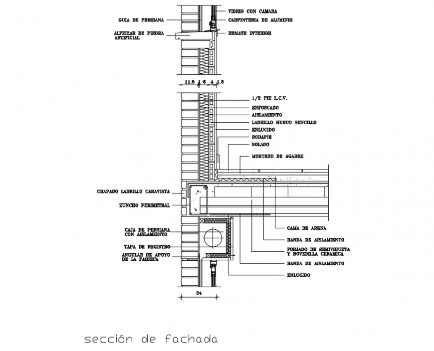 Facade section details of house without air camera cad drawing dwg file