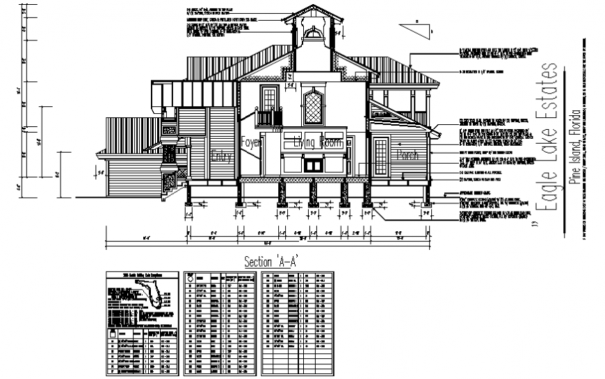 Facade sectional details of modern bungalow cad drawing details dwg file