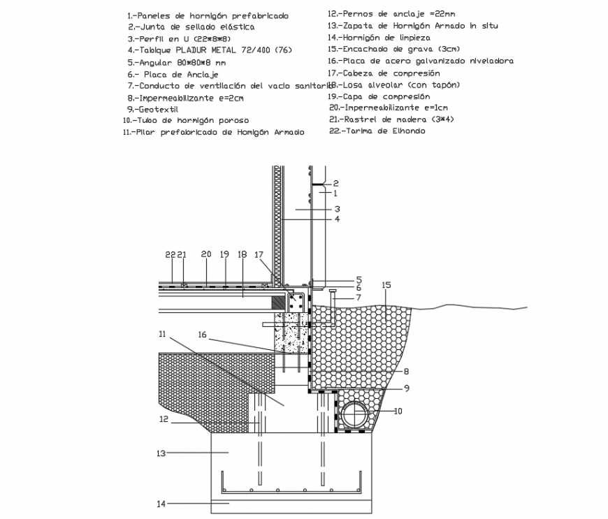 Facade with prefabricated concrete constructive details dwg file