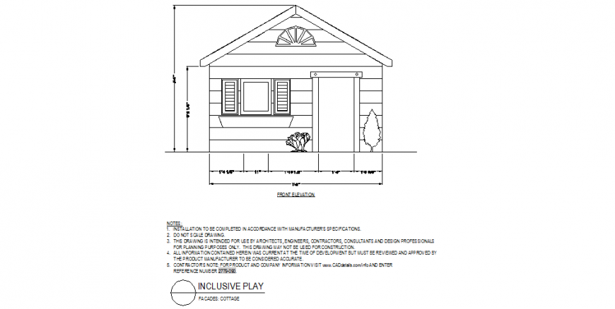 Facades cottage elevation dwg file