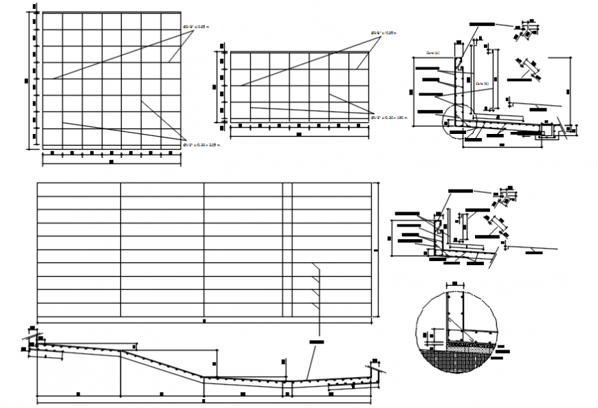 Face wall plan elevation and detail of construction in AutoCAD