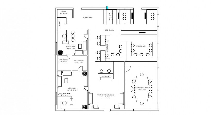 Factory admin office layout plan with furniture cad drawing details dwg file