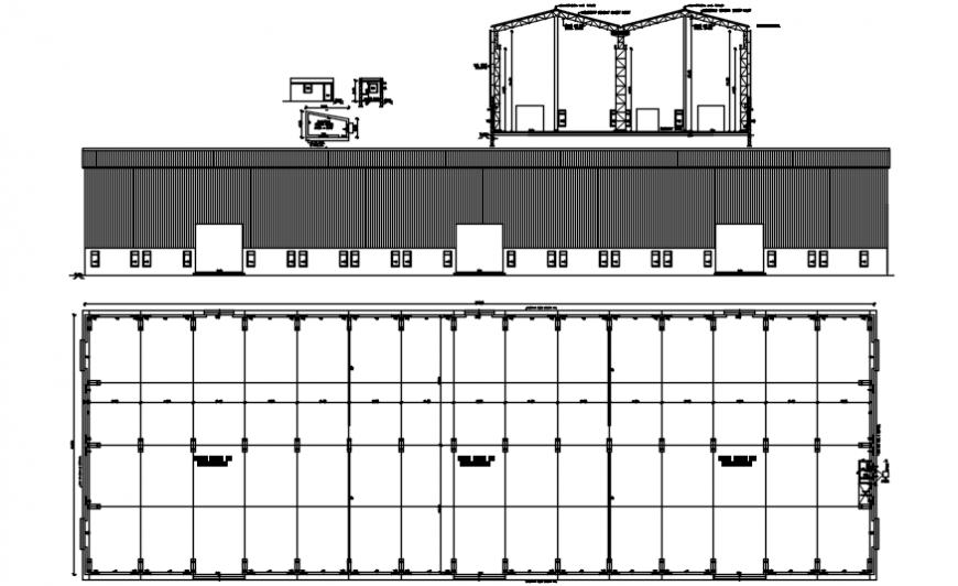 Factory office constructive section and structure cad drawing details dwg file