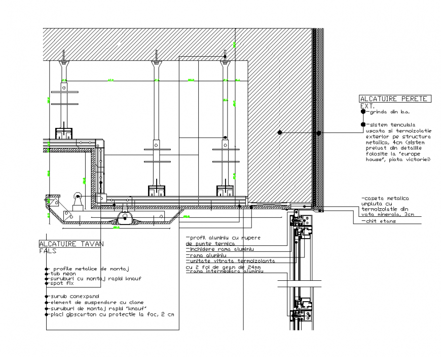 Fake ceiling sectional area design view dwg file