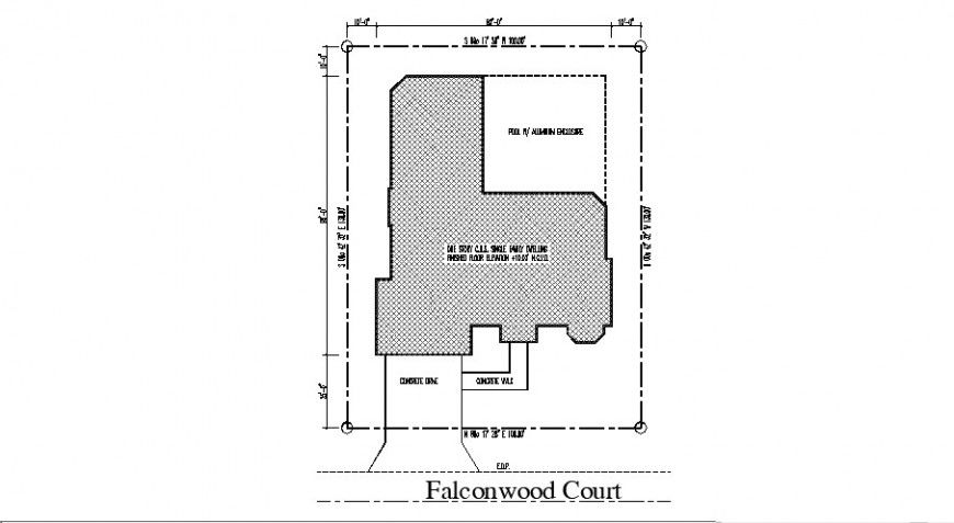 Falcon wood court detail 2d view plan layout autocad file