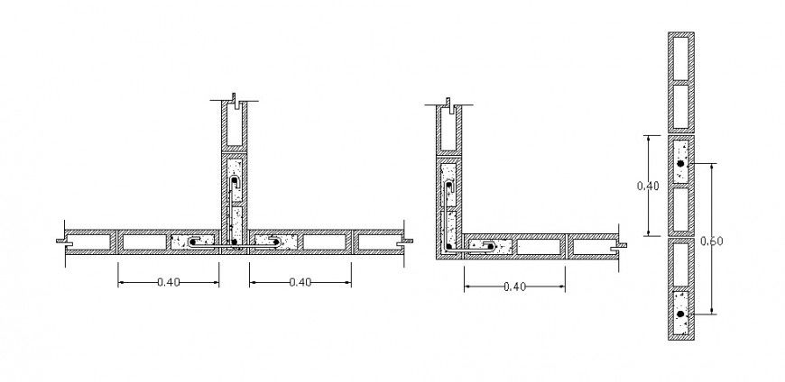 Fallen of castles wall and column structure details dwg file