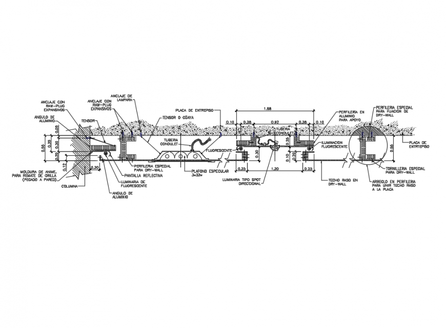 False ceiling construction and electrical layout plan details dwg file