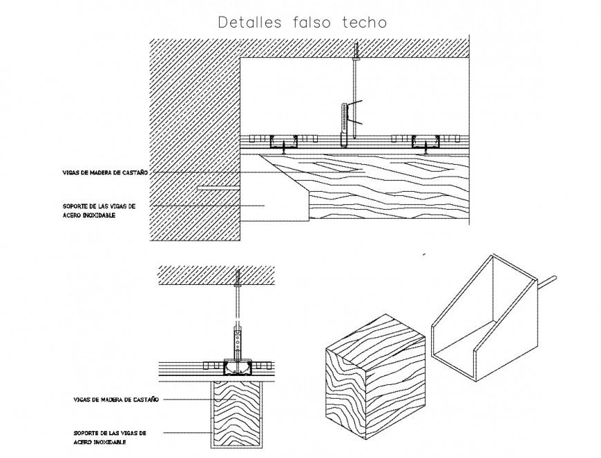 False ceiling construction detail 2d view CAD structural block dwg file