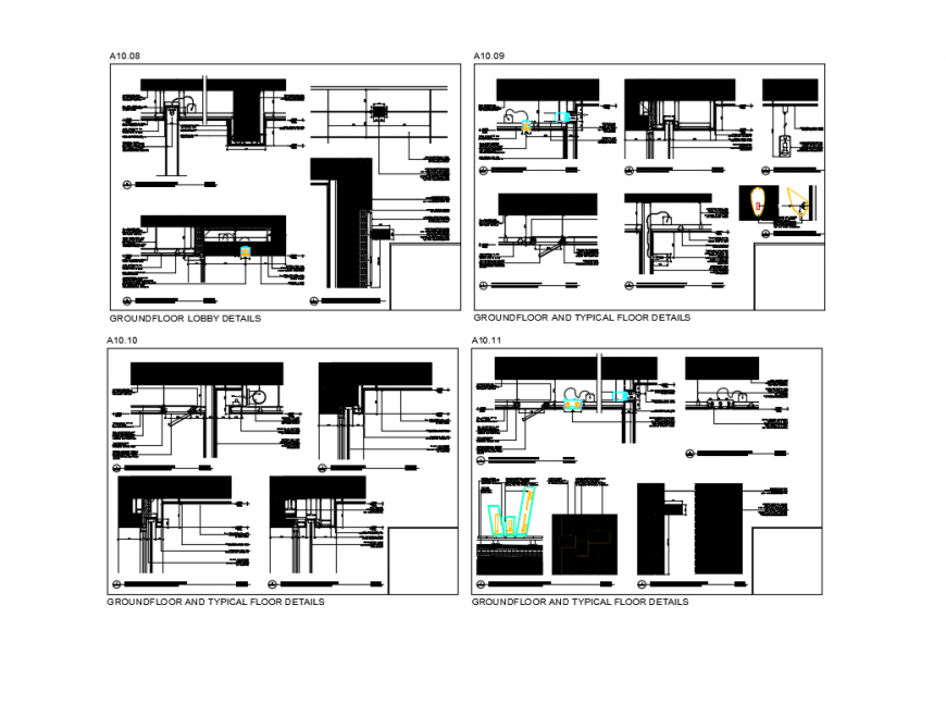 False ceiling construction of ground floor and typical section cad drawing dwg file