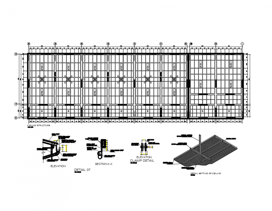 False ceiling construction with clamp cad drawing details dwg file