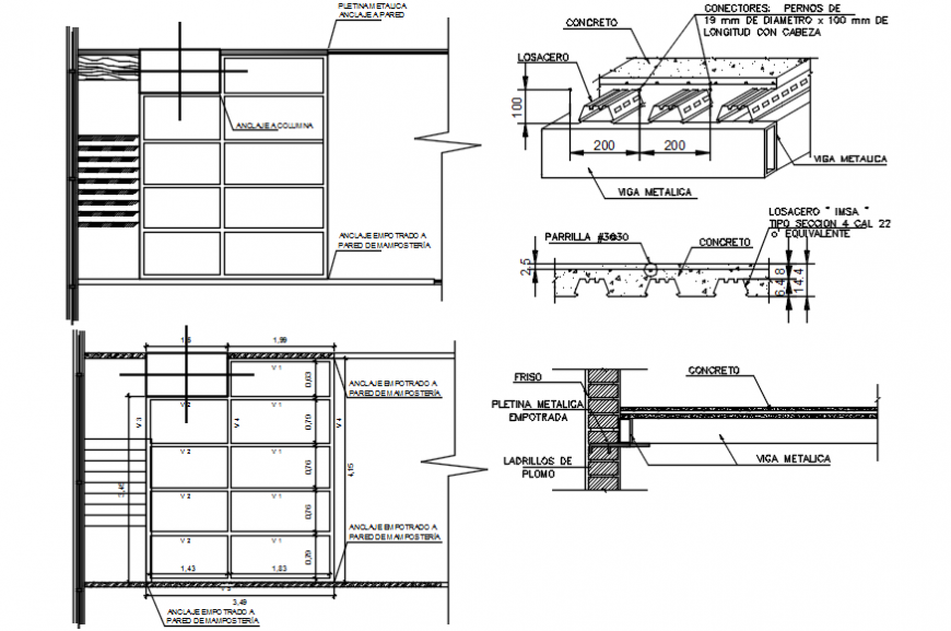 False ceiling constructive structure and section details of office cabin dwg file