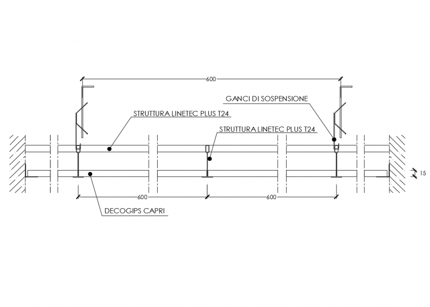 False ceiling constructive structure details with dimensions dwg file