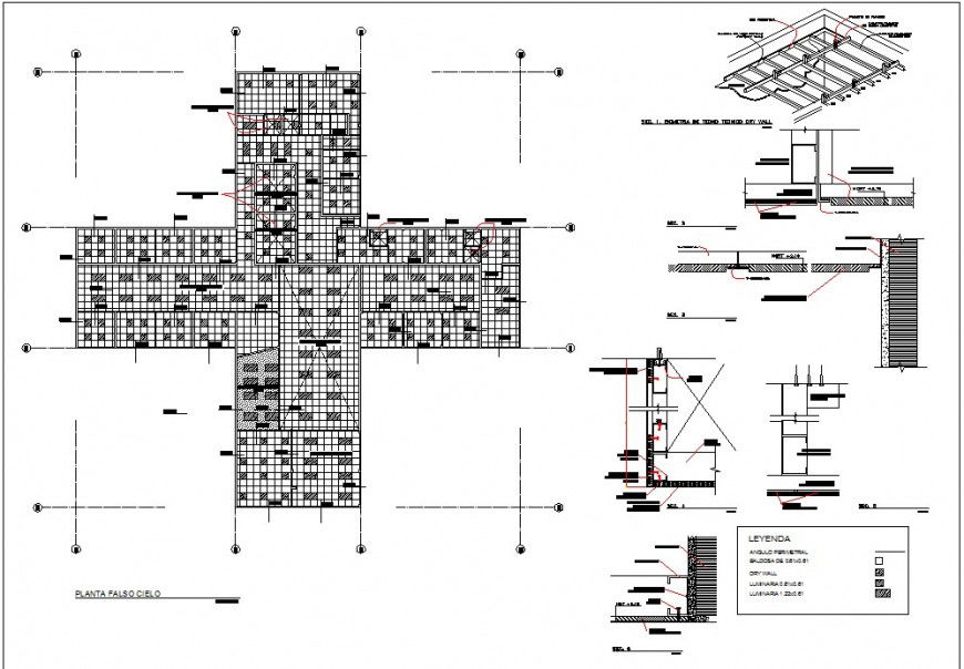False ceiling of office detail drawing in dwg AutoCAD file.