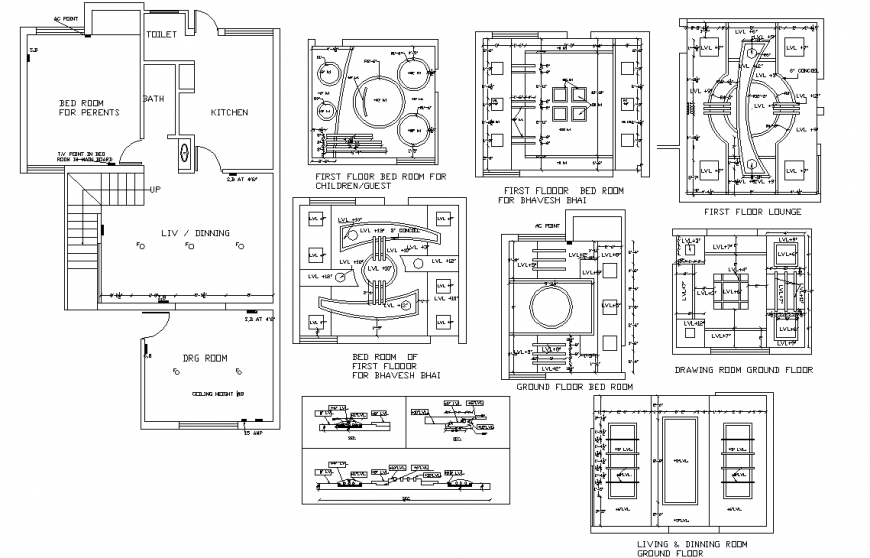 False Ceiling Plan Layout With Interior Room Designs Details