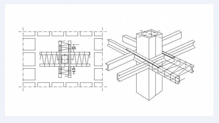 False ceiling section and constructive structure details dwg file