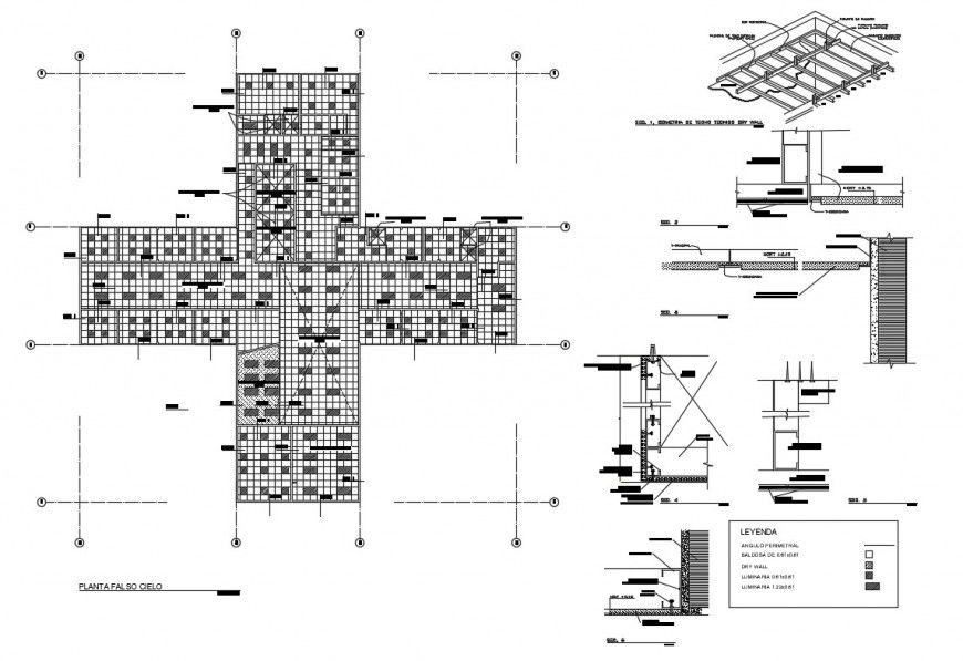 False ceiling structure and construction details of hospital building dwg file