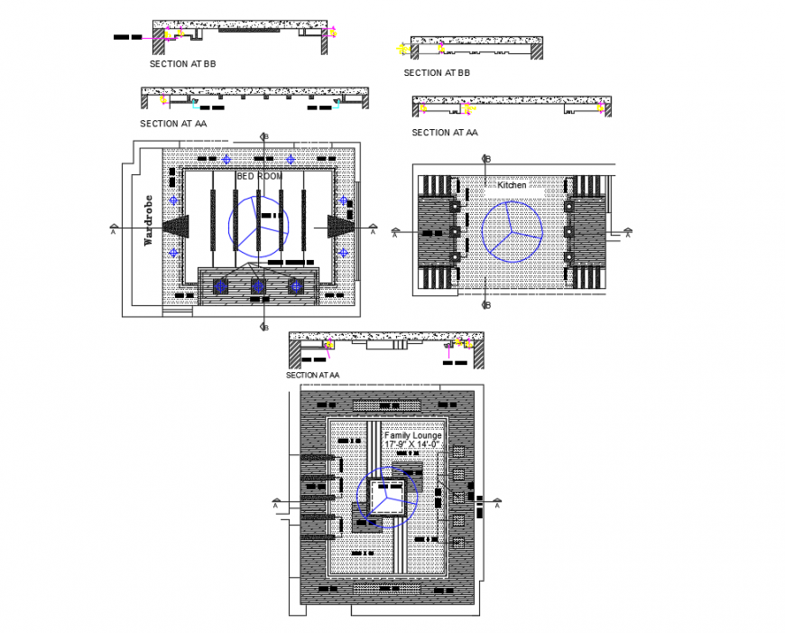 False ceiling structure and section details of house building dwg file