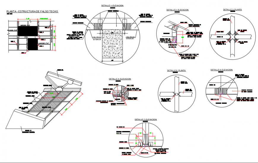 False ceiling structure details of house building dwg file
