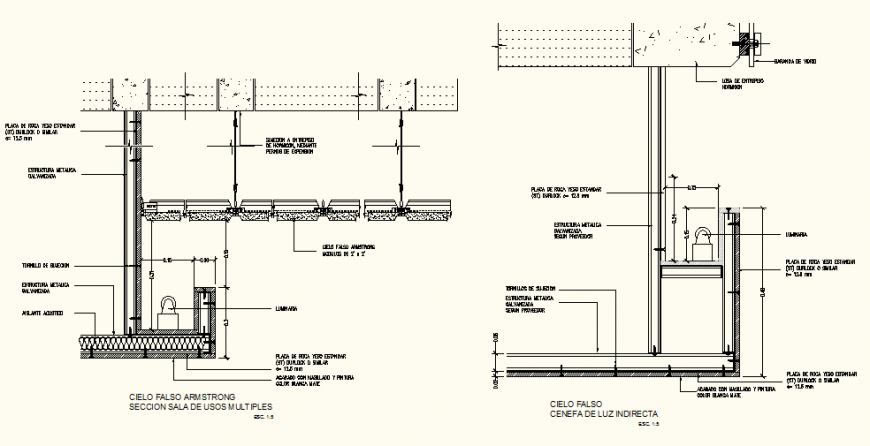 False ceiling with curtain sand valances meeting detail dwg file