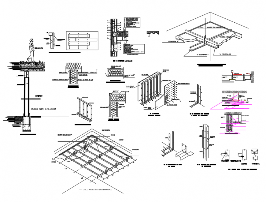 False ceiling with pre-coverage cad constructive details dwg file