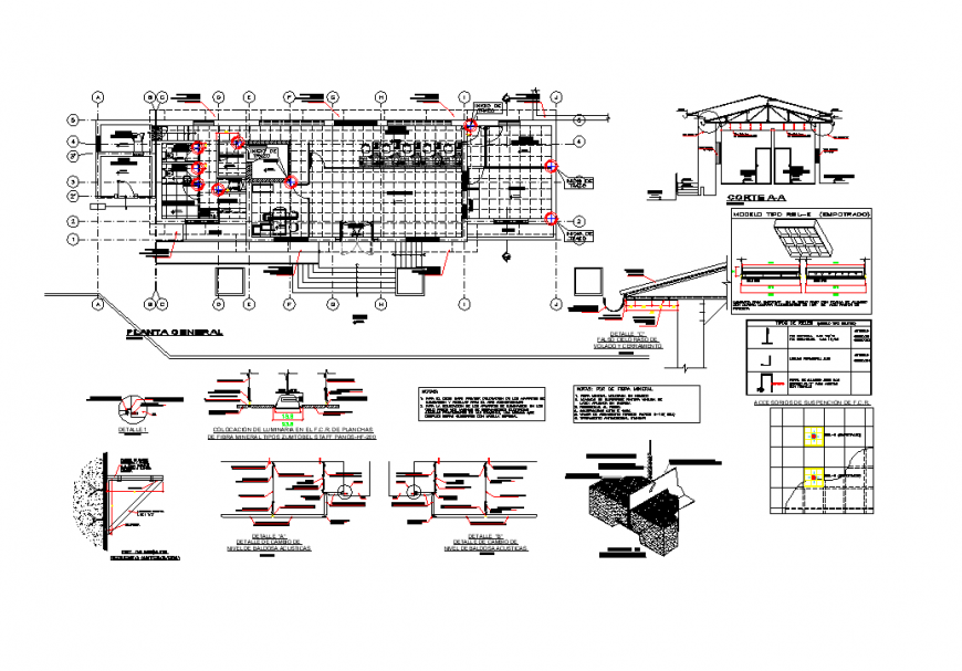 False ceiling with view of area and view of the plan with detail dwg file