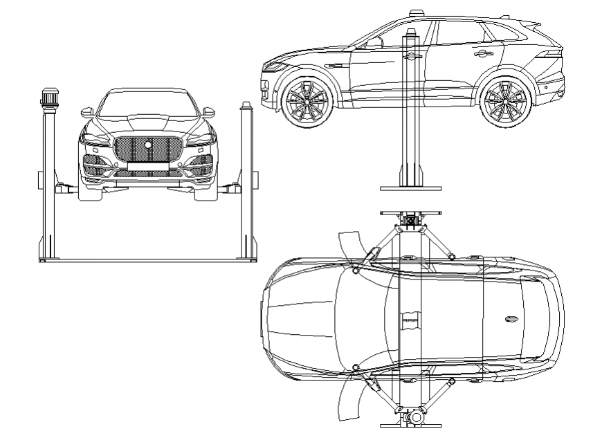 Family car all side elevation with lift belts cad block details dwg file