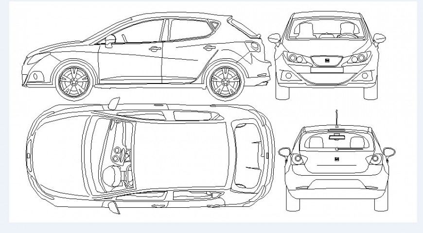 Family common car all sided elevation block cad drawing details dwg file
