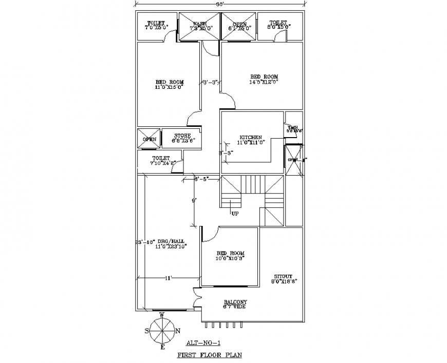 Family house drawing bungalow in dwg file.