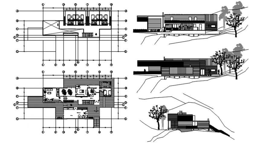 Family house floor plan and elevation in auto cad