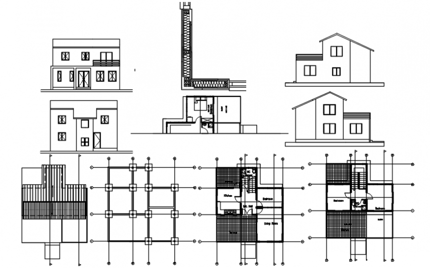 Family house floor plan and elevation in auto cad file