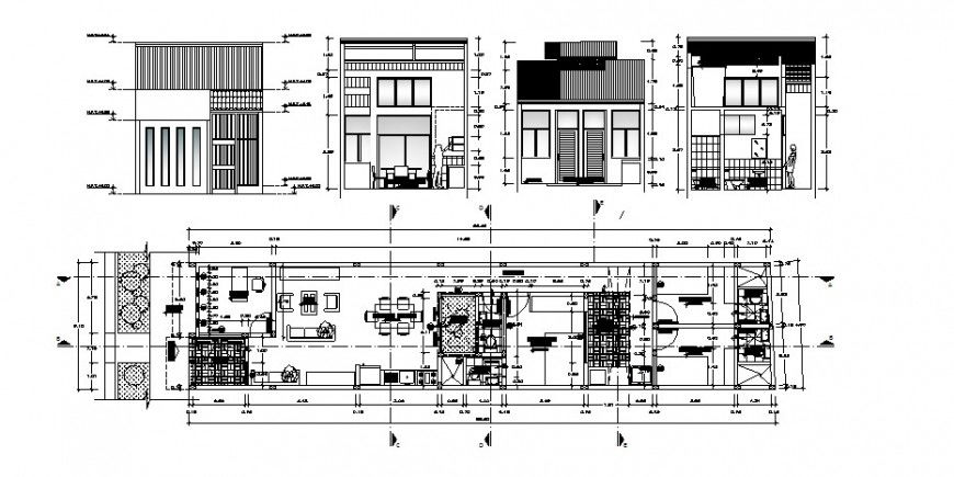 Family house floor plan and elevation in AutoCAD
