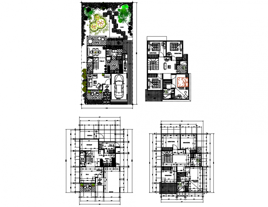 Family house two story floor plan layout cad drawing details dwg file