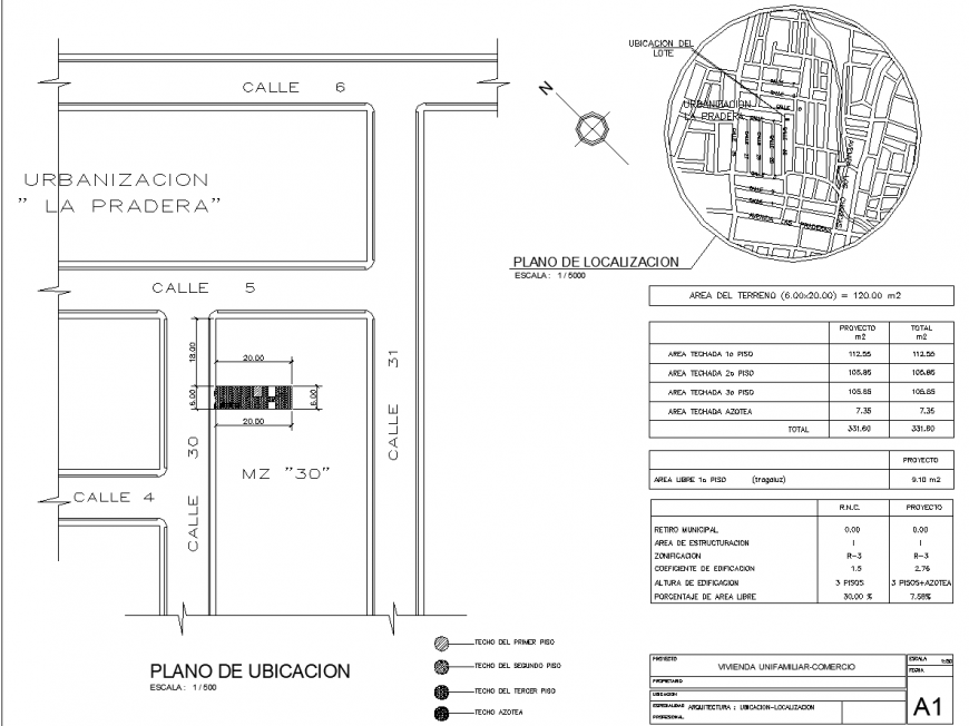 Family houses 6mx20mt plot drawing in dwg file