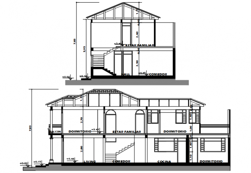 Family housing area elevation in different axis of AutoCAD file