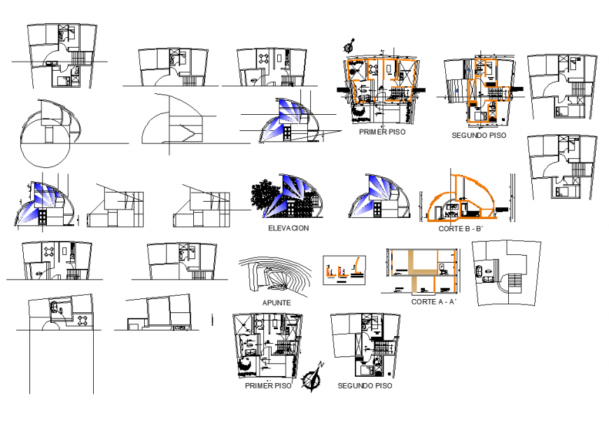 Family housing building structure detail plan, elevation and section layout autocad file