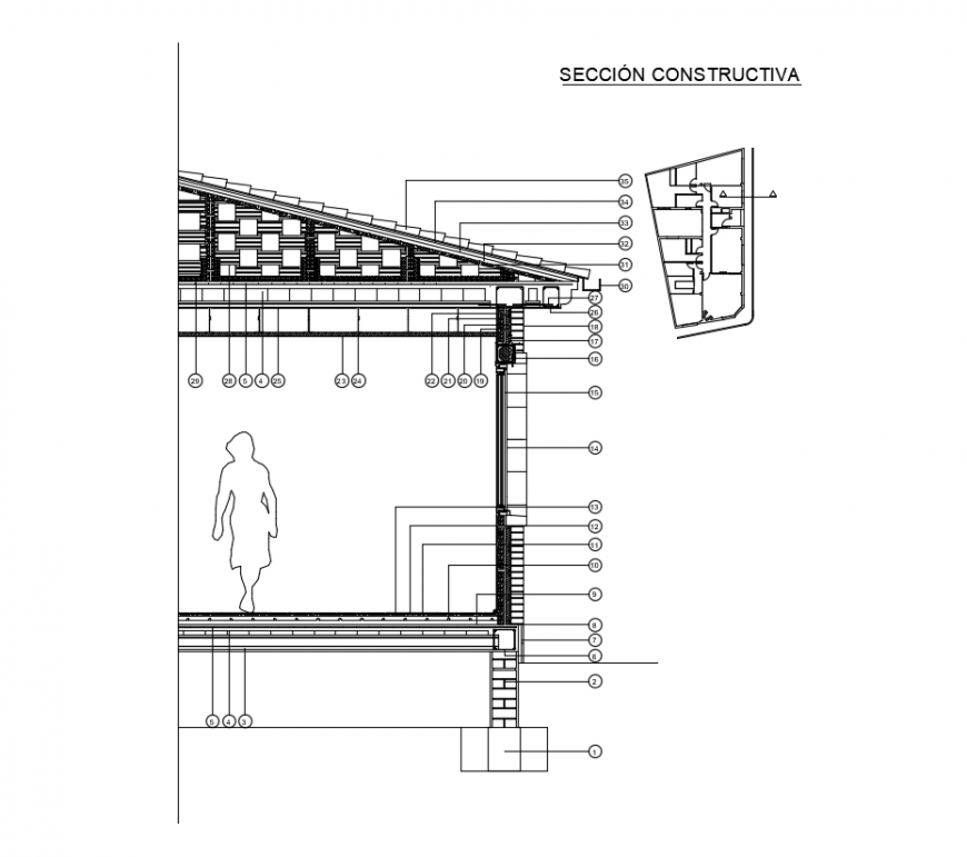Family housing constructive detail with section view dwg file