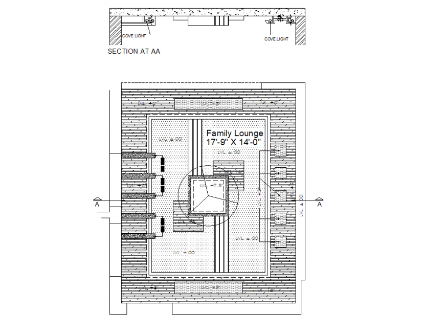 Family lounge ceiling plan and section layout file