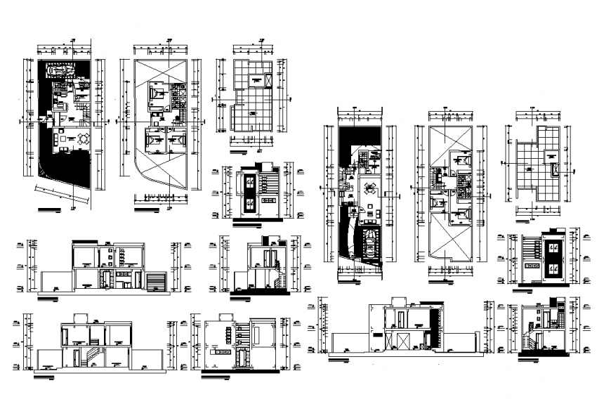Family residence plan and elevation with architecture design dwg file